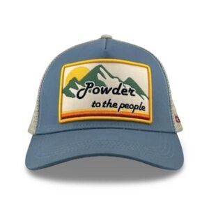 BRAND NEW NEVER WORN Blue Trucker Hat with Mountain Patch